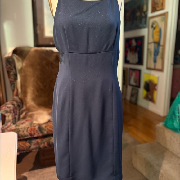Vintage YL by Yair Navy Blue Sheath Dress with Rhinestone Strap Detail - Picture 1 of 14